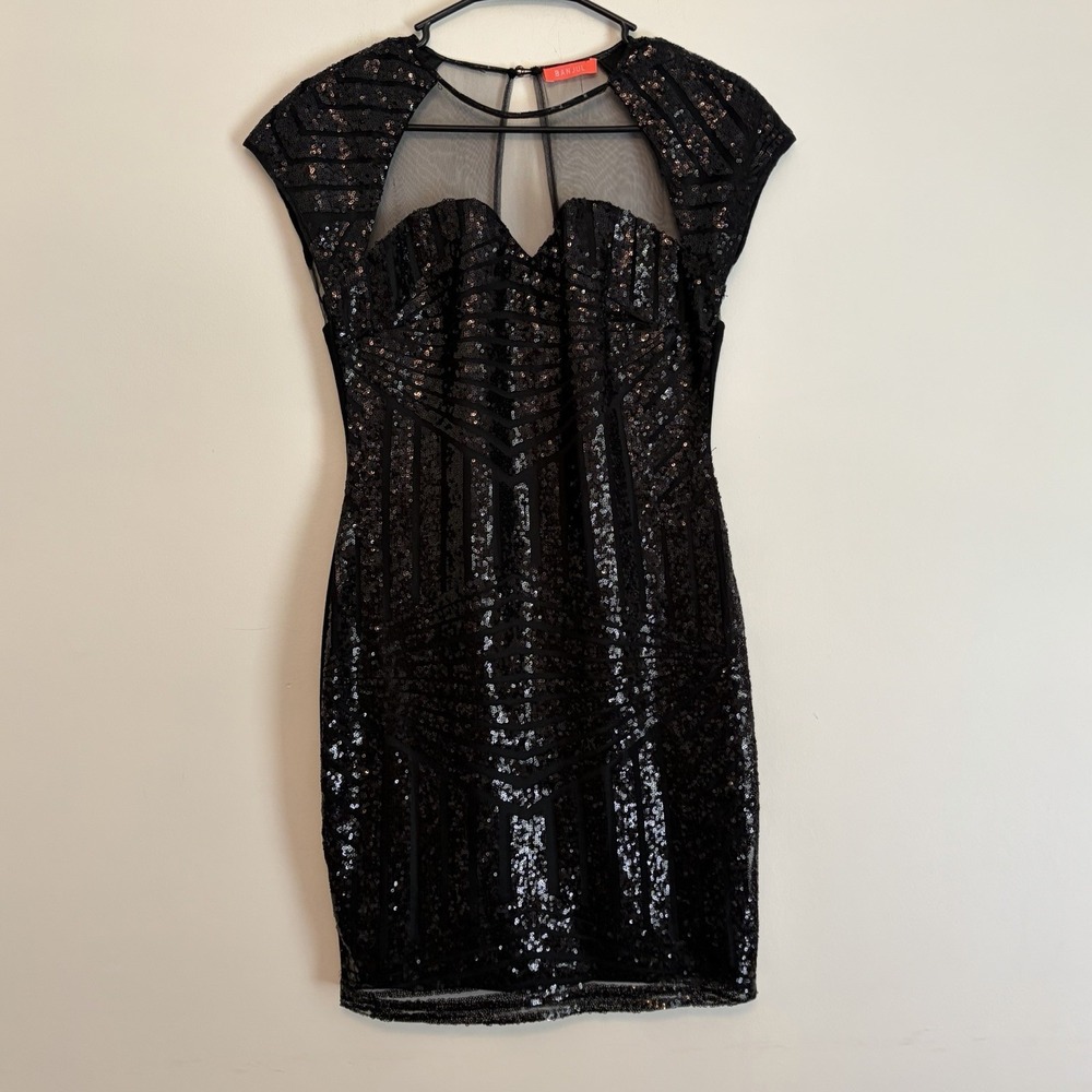 Banjul Large Black‎ Sequin Mini Dress Mesh Sleeveless Zipper Cocktail Formal